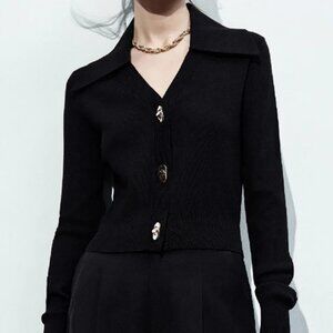 COMMENSE Women's Black Long Sleeve Crop Top Sweater Small Academia Y2K Style